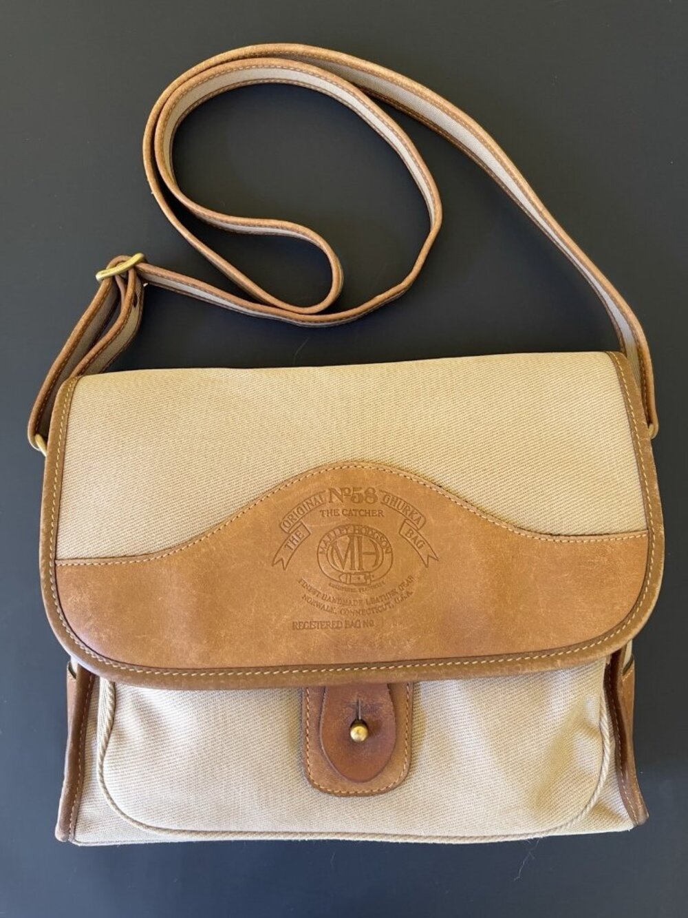 Vintage Ghurka Marley Hodgson No 58 The Catcher Bag Khaki Canvas Tan Leather